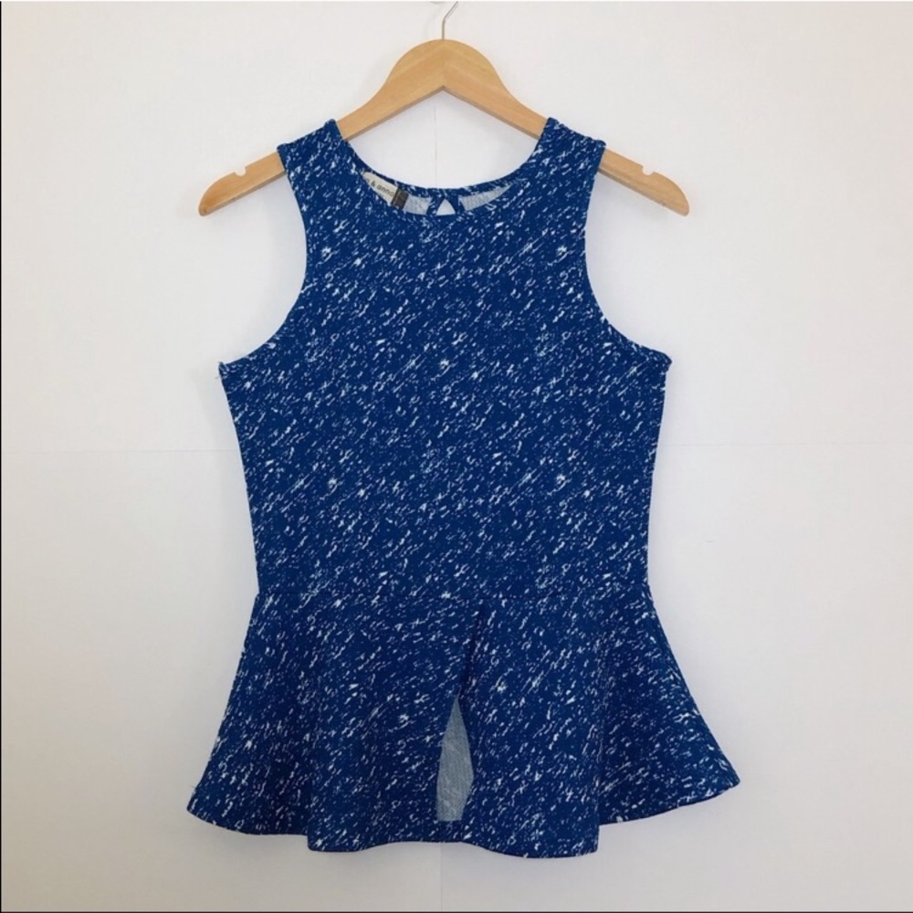 On & Emma blue and white peplum top